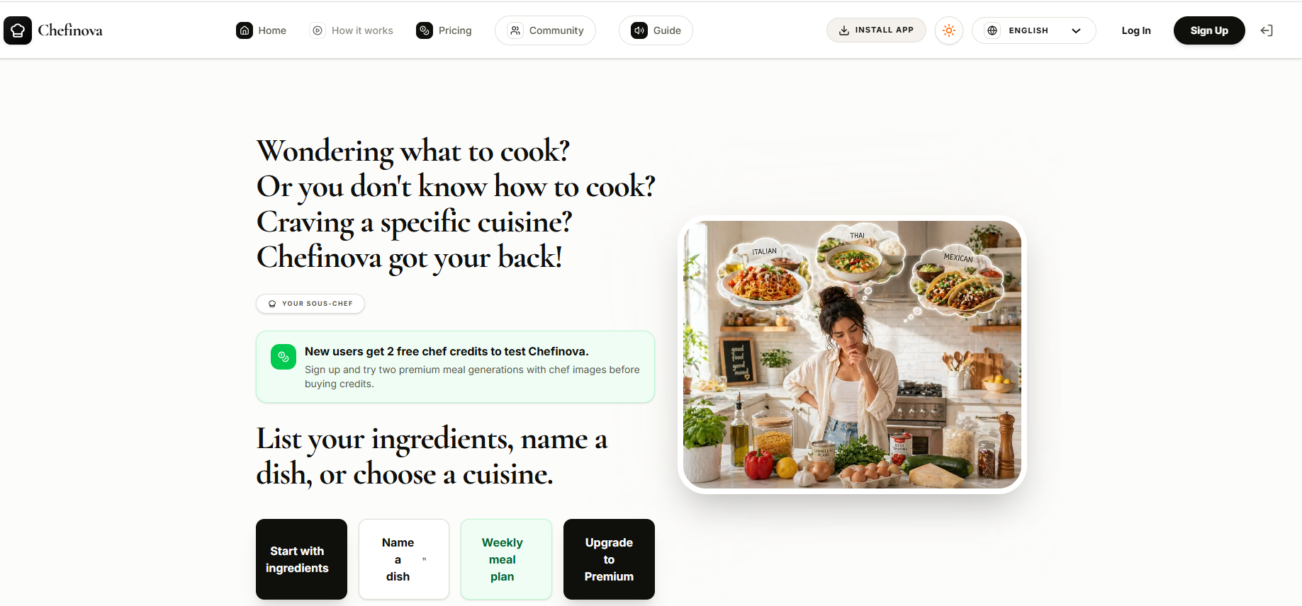 Chefinova cooking assistant landing page preview